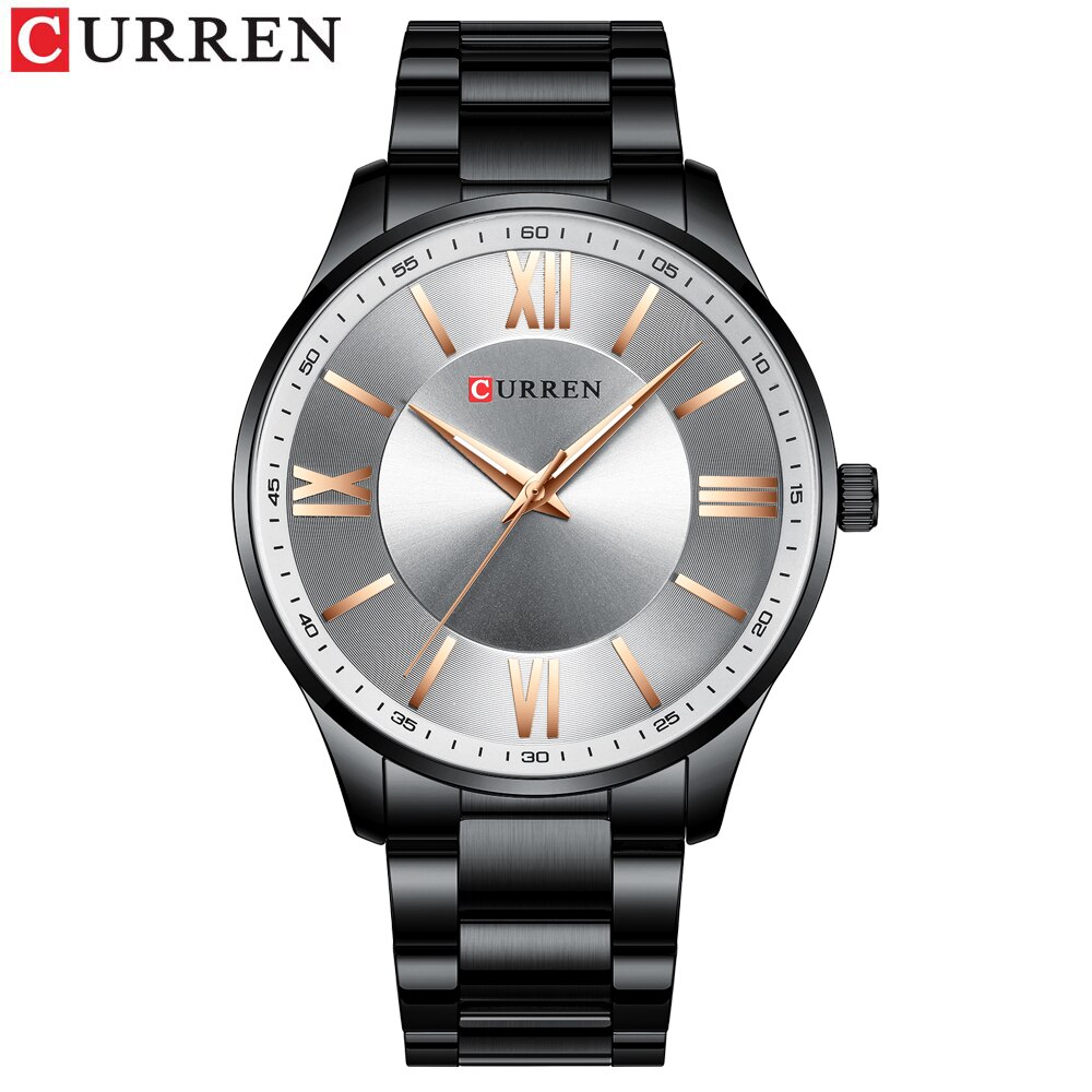 Curren roestvrijstalen herenhorloges, eenvoudig en klassiek quartz zakelijk horloge, dun horloge voor heren: Zwart zilver