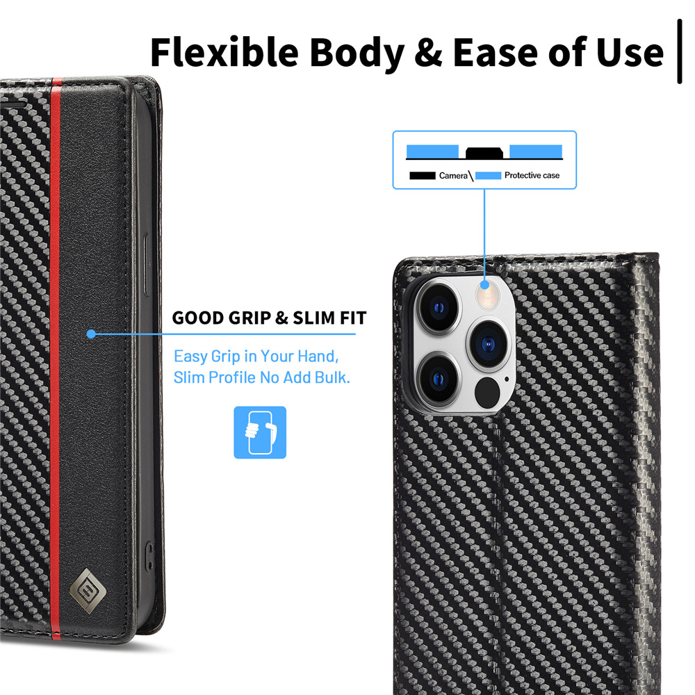 Carbon Fiber PU Leather Case for iPhone 15 16 Pro 14 13 12 11 XS Max 16E XR 8 7 Plus SE Mini Wallet Card Slot Flip Phone Cover