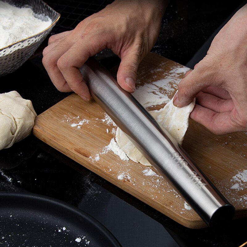 Stainless Steel Rolling Pin Dough Roller Dumpling Wrapper Kitchen Non-stick Baking Accessories Tool Pizza Noodle Cookie Making