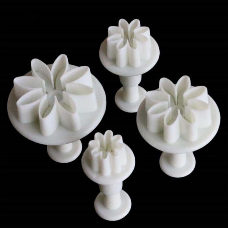4 Stuks Bloem Plum Plunger Fondant Mold Cutter Cake Cookie Decorating Fondant Cookie Cutter Decorating Gereedschap Bakken Accessoires