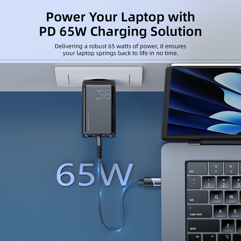 Vyvylabs 65w usb-c-oplader, gan-oplader, ondersteunt qc, pps en pd-laden, draagbare snellader voor iphone 17, 16, 15 en laptop.