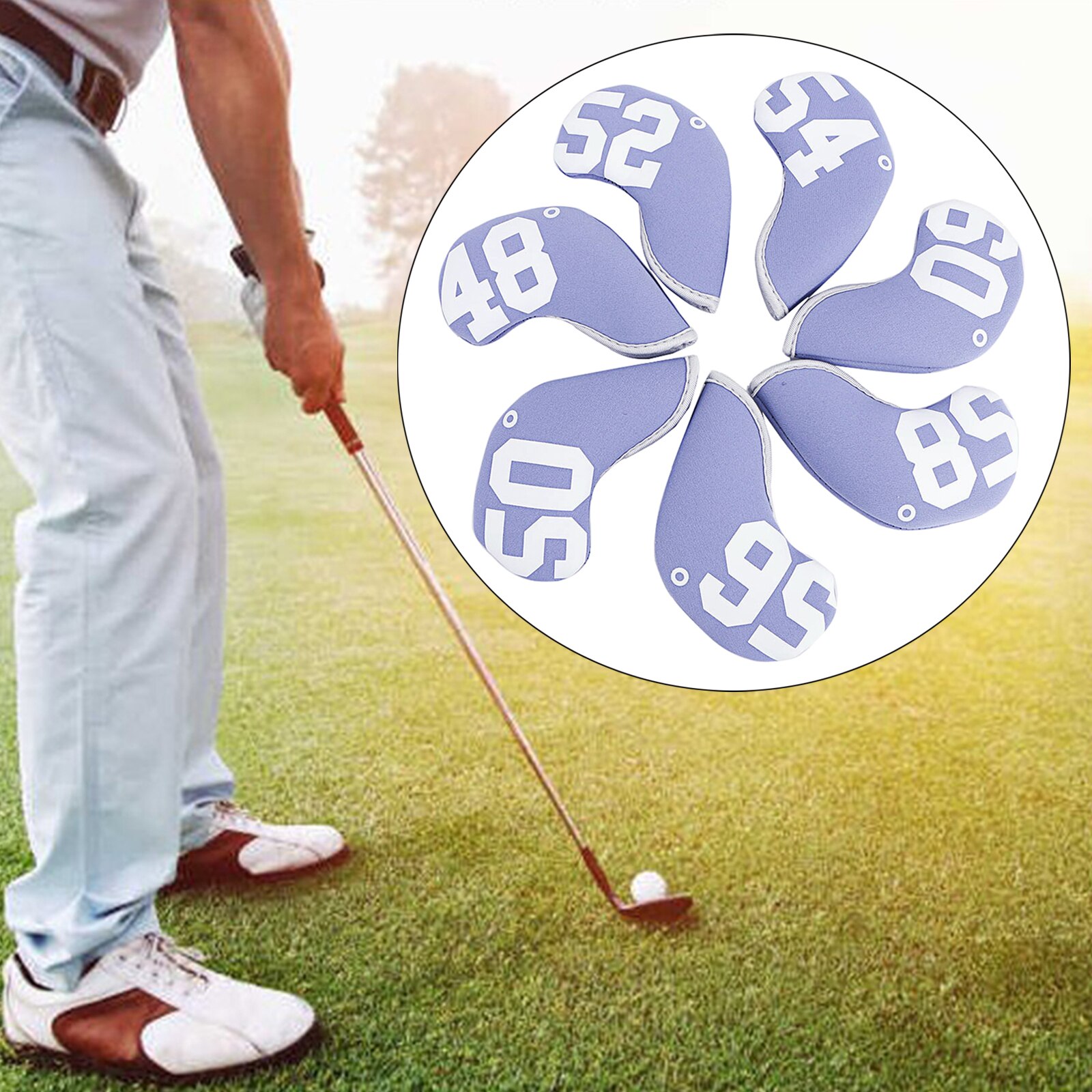 Waterdichte Neopreen Golf Club Iron Cover 48 ° 52 ° 56 ° 60 ° Golf Iron Kopafdekkingen Golf Club ijzer Headovers 10 Stks/set: Light Purple
