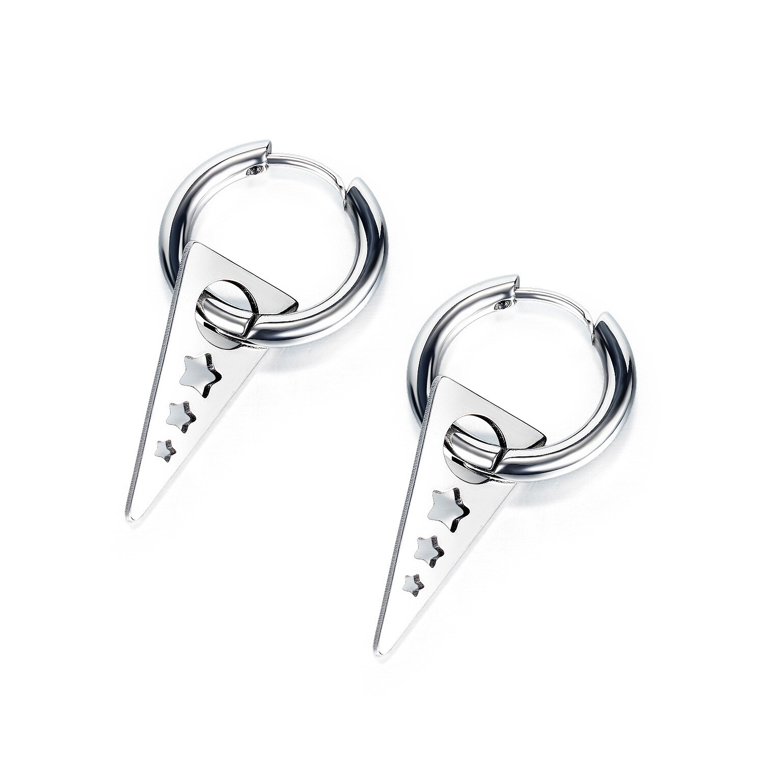 Simple Geometric Triangle Dangle Earrings for Men Stainless Steel Round Star Ears Punk Male Jewelry: Star