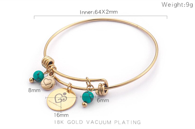 Blauwe kralen armband voor dames, 64mm roestvrijstalen hart- en letterarmbanden met bedel voor moederdag