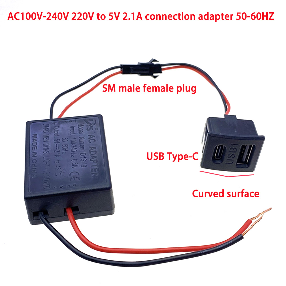 AC100V-240V 220V to 5V 2.1A Connection Adapter USB female socket 2.0 USB double-layer socket A female lamp charging socke: Lavender / 10-19Pcs