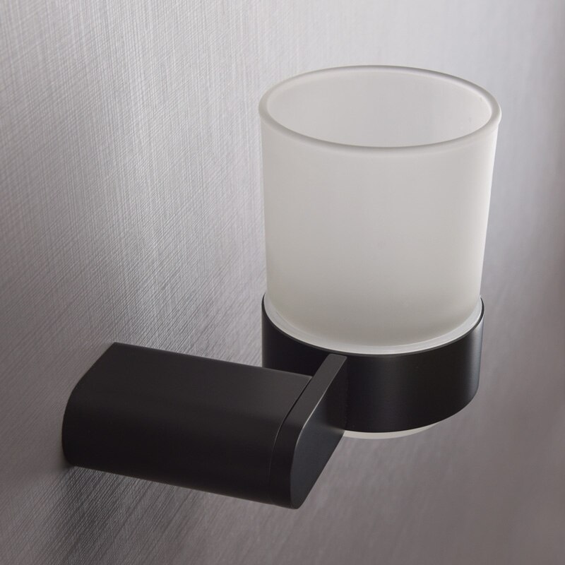 Stainless Steel Cup Tumbler Holders Matte Black Glass Cup Holders Wall Mounted Toothbrush Tooth Cup Holders Bathroom Hardware