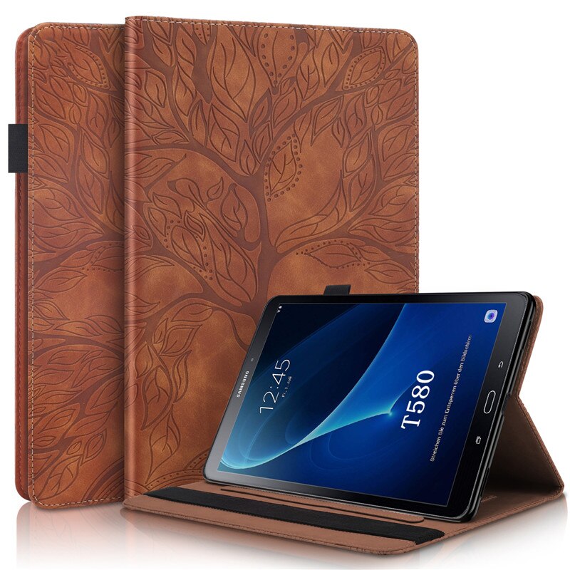 For Funda Tablet Samsung Galaxy Tab A 6 A6 10 1 Case 3D Tree Embossed Leather Case for Samsung Galaxy Tab A6 SM T580 T585: Brown / SM-T580