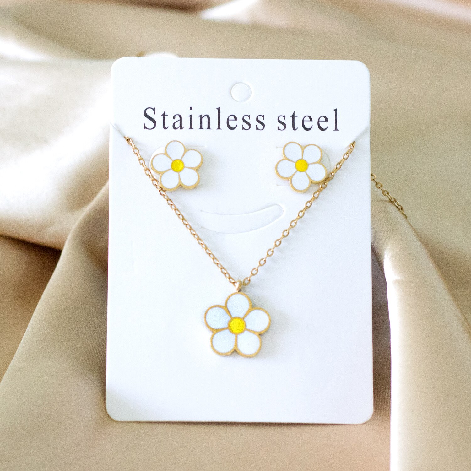 LUXUKISSKIDS collana con ciondolo in fiore di pesco in stile coreano orecchini per donna a forma di fiore set di gioielli per feste bijoux femme