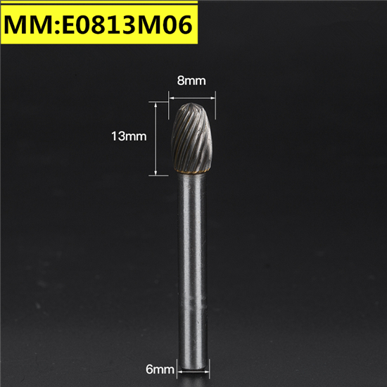 1pc solid carbide tungsten steel milling cutter,6mm shank E type Metal electric grinding head,Polishing tool: E0813M06