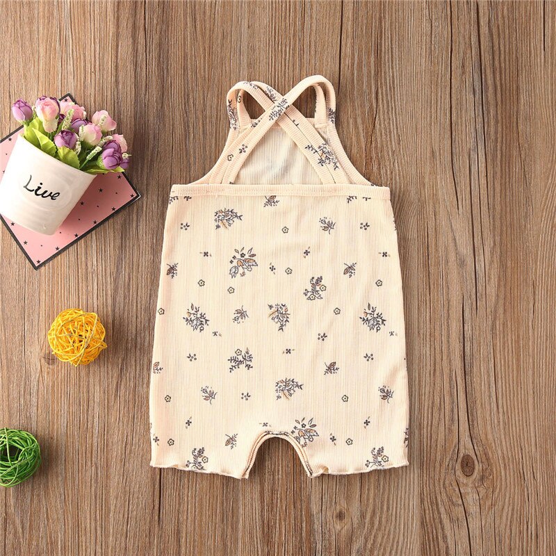 Atmungsaktive Kleinkind ärmellos Spielanzug Sommer Süße Stil Baby Jungen Mädchen Blumen- Werk Druck Kreuz Nacken Riemen Strumpf Gesamt