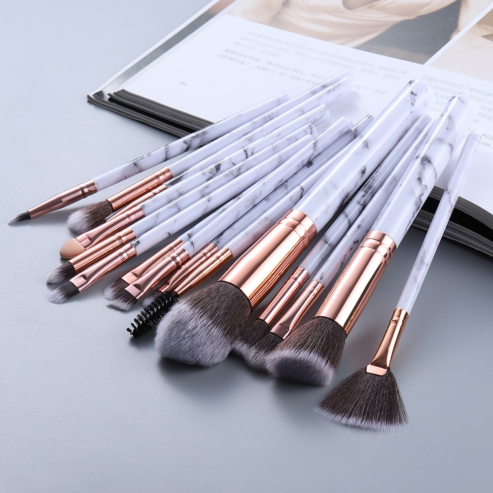 FLD10/15Pcs Marble Kabuki Makeup Brushes Set Cosmetic Eye Shadow Foundation Blush Blending Beauty Make Up Brush Tools Maquiagem