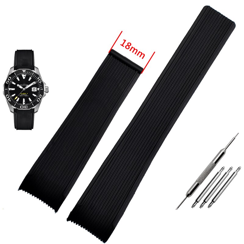 Rubber watchband for TAG WAY201A/WAY211A 300|500 wrist strap 21mm 22mm Arc end black blue Watch Band with folding buckle: black no clasp / 21mm