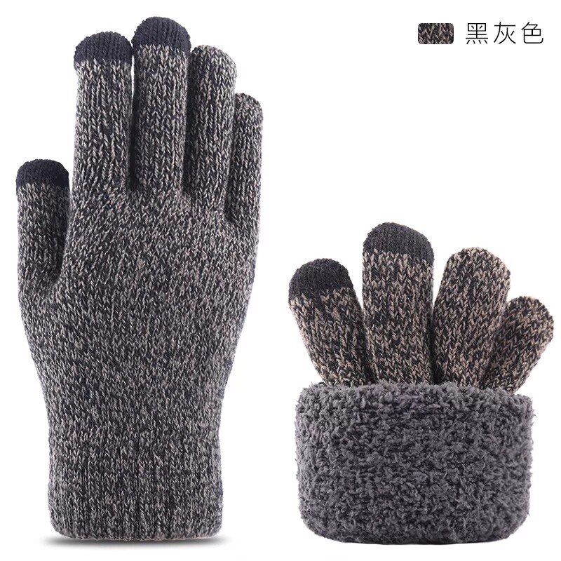 knitted warm touch screen gloves for men's autumn and winter thickened woolen gloves