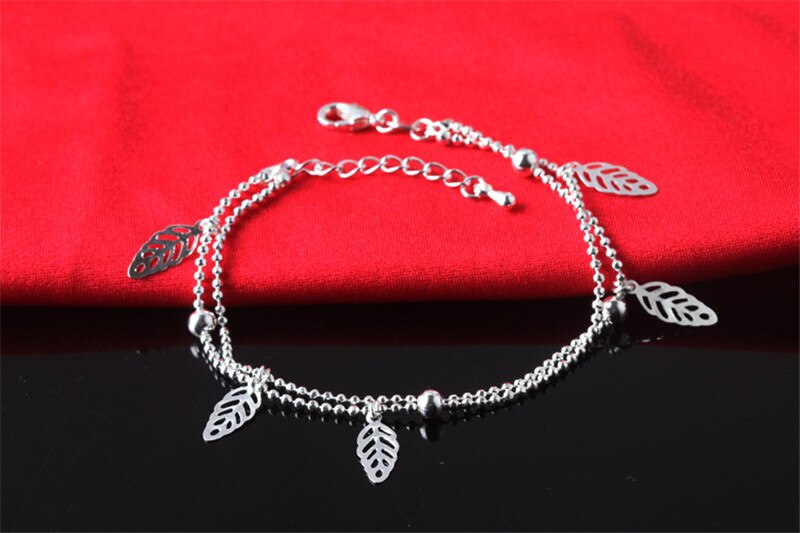 Charm Leaf Armbanden Voor Vrouwen Sieraden Double Layer Mode 925 Sterling Zilveren Enkelbanden Meisjes Prinses Accessoires Lady