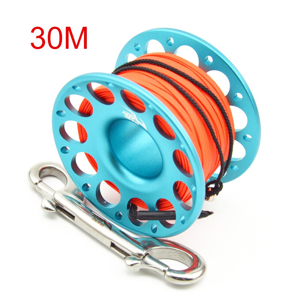 15m 30m Scuba Diving Spool Finger Reel for Underwater Fishing Cave Dive double ended hook SMB Equipment Cave Dive: 30M blue