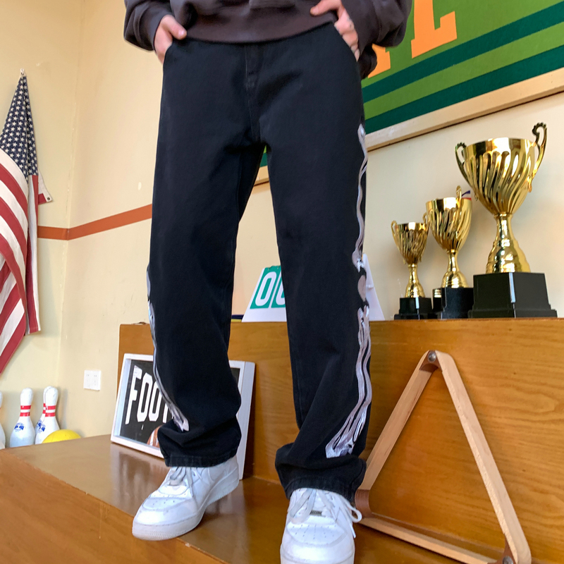 Mænd skelet baggy kausal jeans bukser 2022 japansk streetwear brede ben s mandlige blå vintage denim bukser
