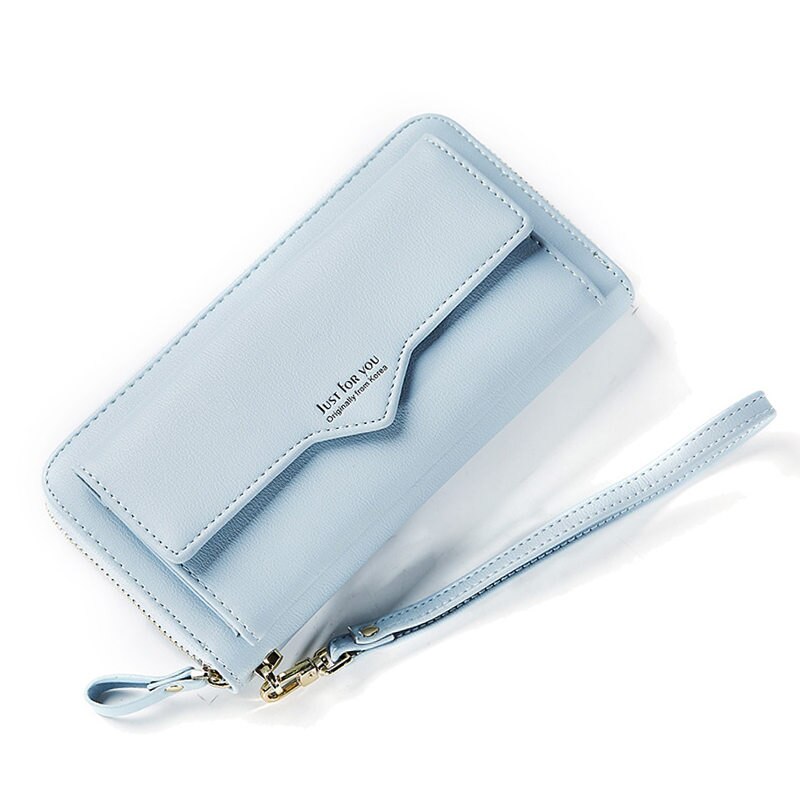 Brand Large Capacity Women Wallet Clutch Cell Phone Pocket Card Holder Long Wallets Female Wristband Ladies Handbag Purse: Lt Blue