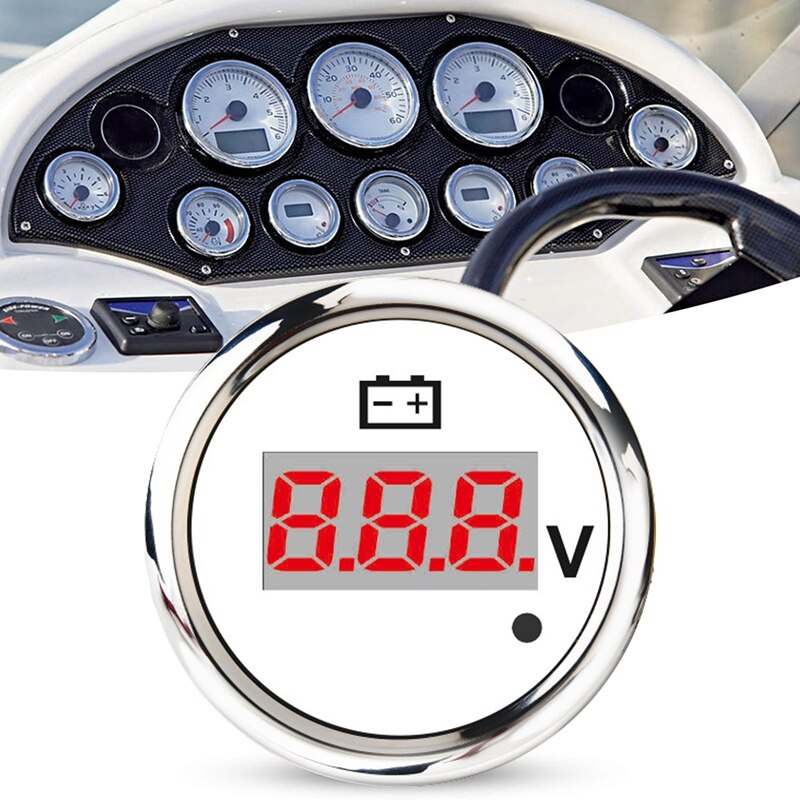 52mm Digital Voltmeter Voltmeter 0-190 Ohm 240-33 Ohm Universal Volt Voltage Gauge Red Backlight with Alarm