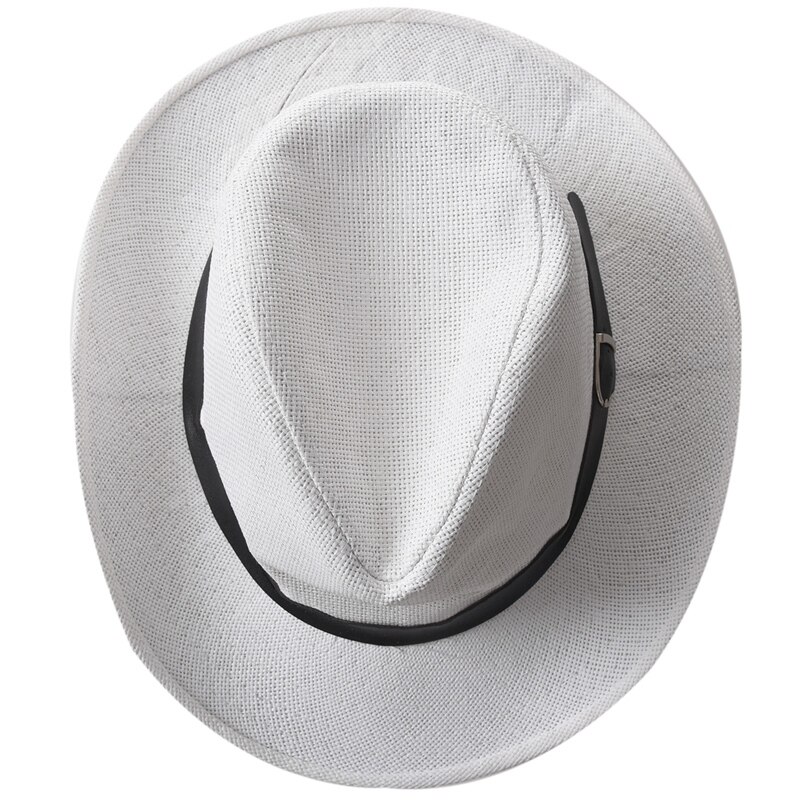 Summer Men Hat Straw Hat Cowboy Hat WESTERN COWBOY Cavalry Hatband White