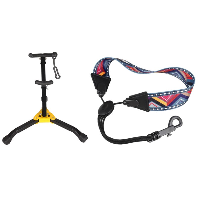 1 Pcs Alto Saxophone Stand Tenor Saxophone Holder Foldable &amp; 1 Pcs Saxophone Neck Strap With Snap Hook Sax Harness: Default Title