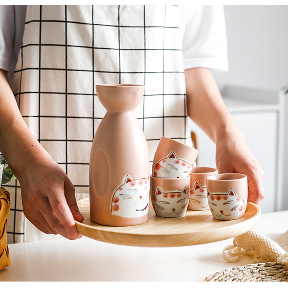 Japanilainen onnekas kissa sake potti keraaminen viinipullo 1 kattila 4 kuppia shochu -kannu henget flagon viina -kuppisarja viinipannu kupit baarikoristelu