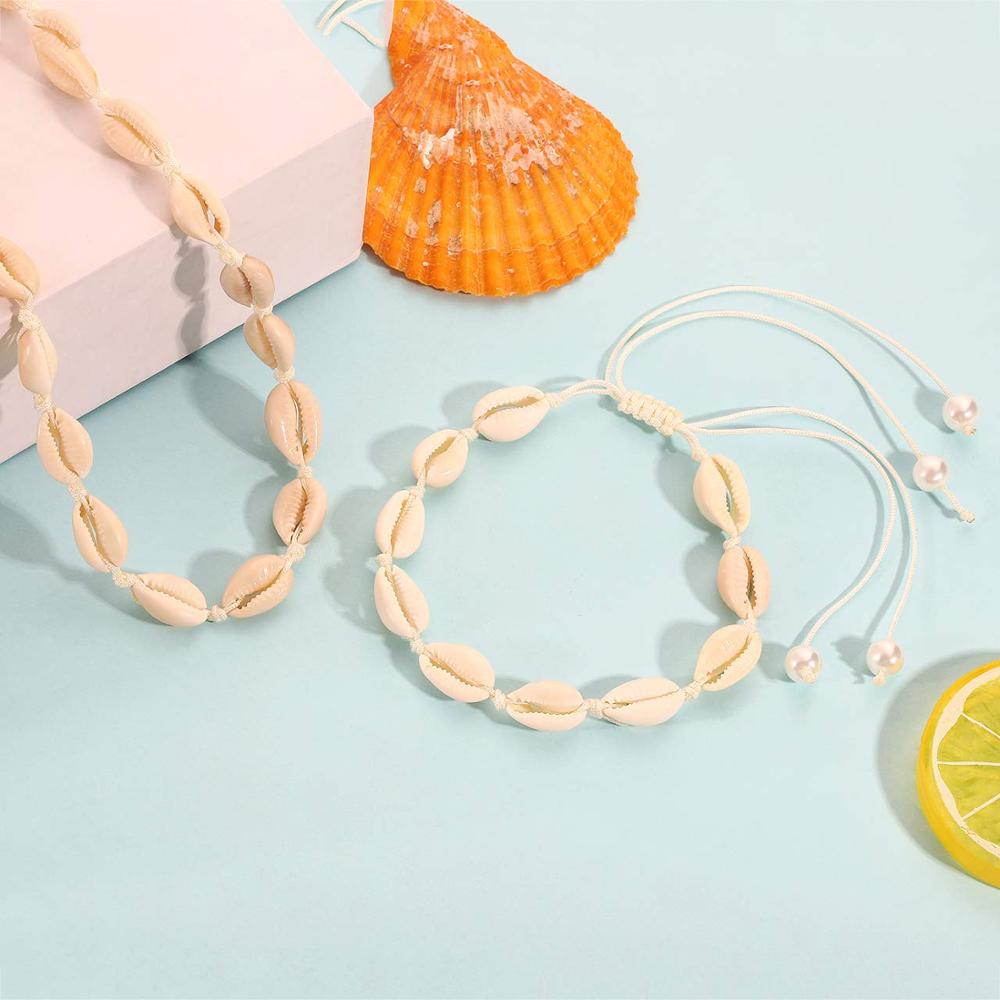 Shell Choker Halskette für Frauen Seashel Armbänder Set Puka Shell Halskette Sommer Strand Schmuck