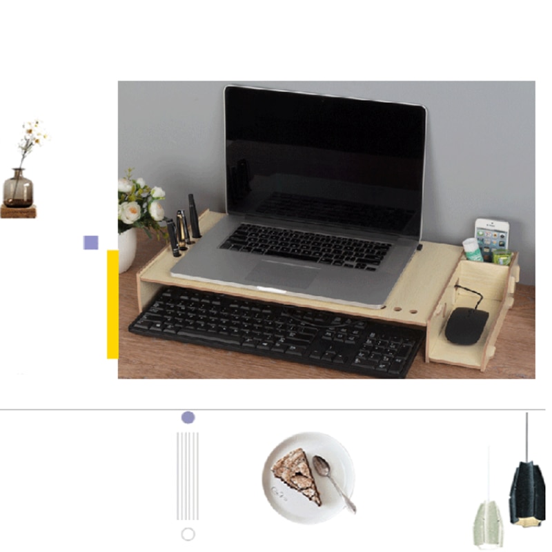Soporte de madera para ordenador portátil, caja de almacenamiento de escritorio de oficina, Base de pantalla de Monitor, estante de almacenamiento
