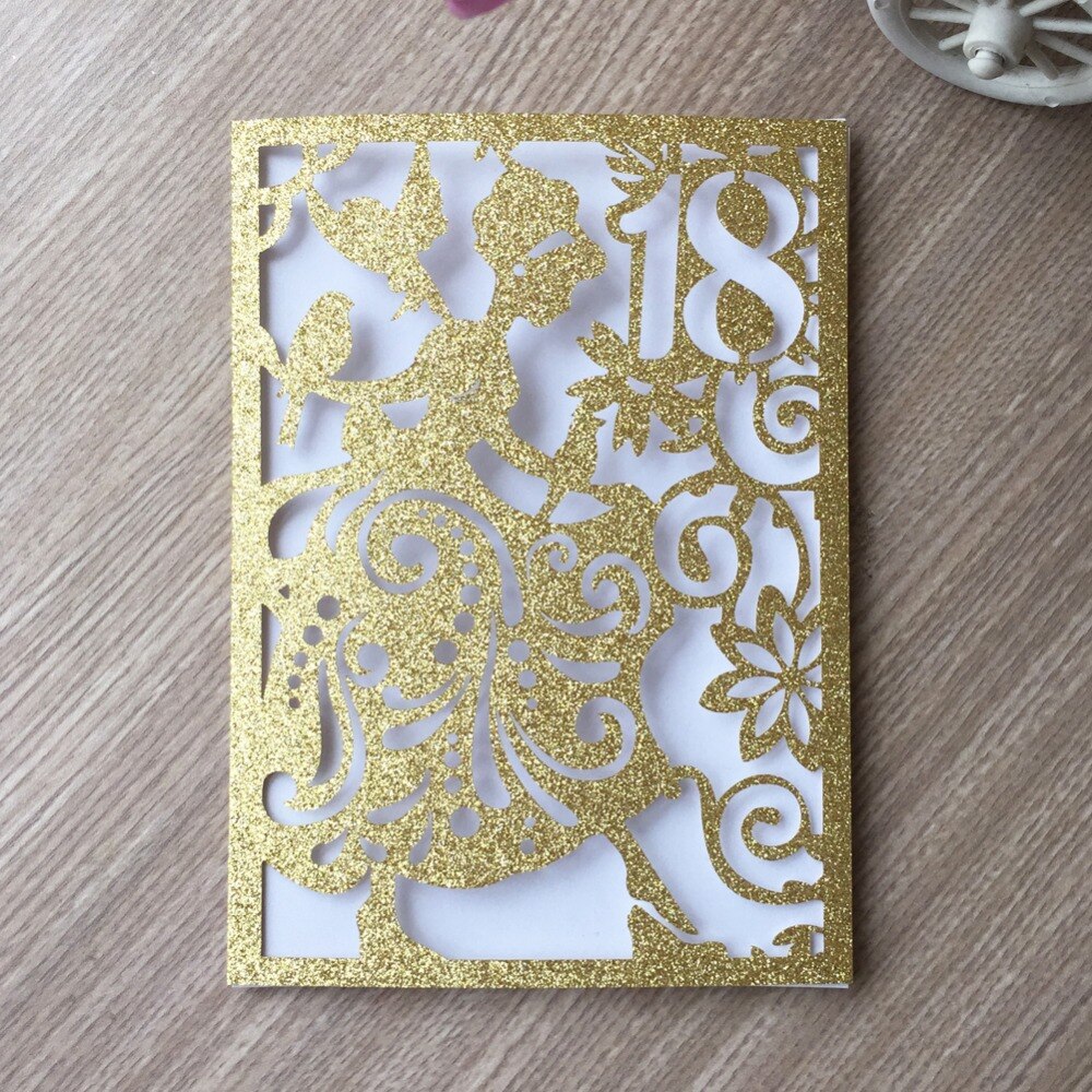 40pcs Glitter gold Silver girl 18th birthday party wedding invitation cards Adult Ceremony celebration invitaiton blessing card
