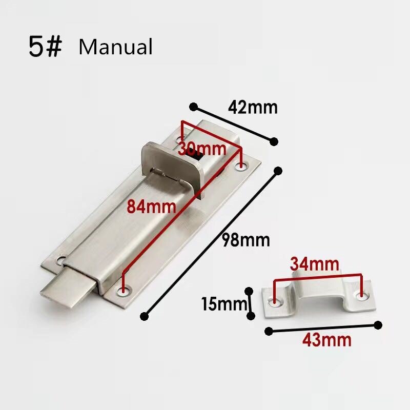 ，Stainless steel bolt lock spring anti-theft door accessories wood metal sliding door plug door buckle door bolt: Type 5Manual