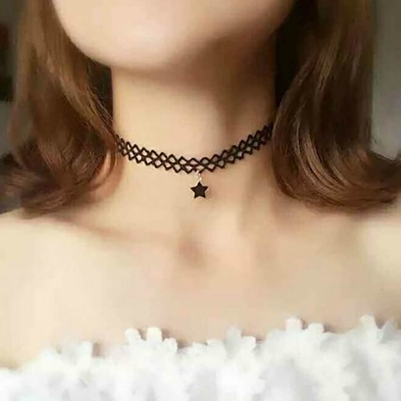 Spitze Halsband Halskette Retro Stern Anhänger Tattoo Choker Kurze Halskette für Frauen Mädchen Schlüsselbein Choker Schmuck Zubehör