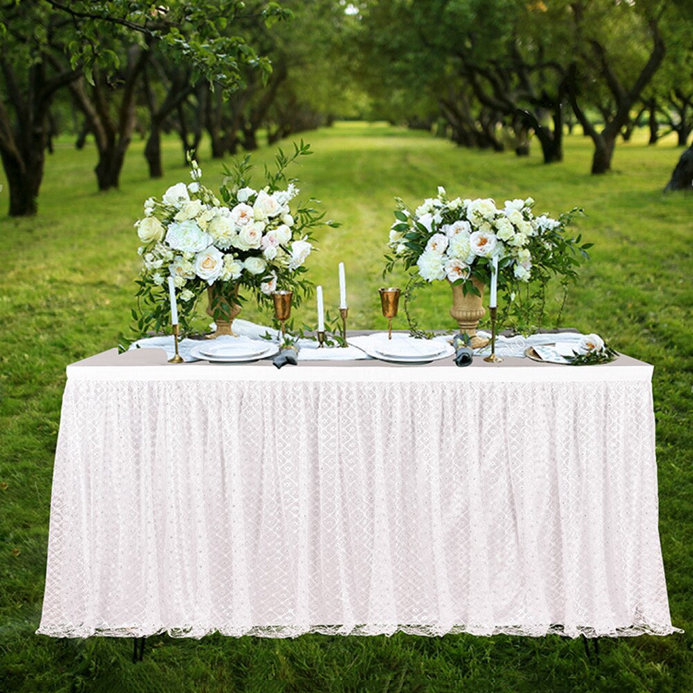 6ft/9ft Table skirts white ice silk wedding table skirt table cloth decoration hotel banquet event hotel home table skirting