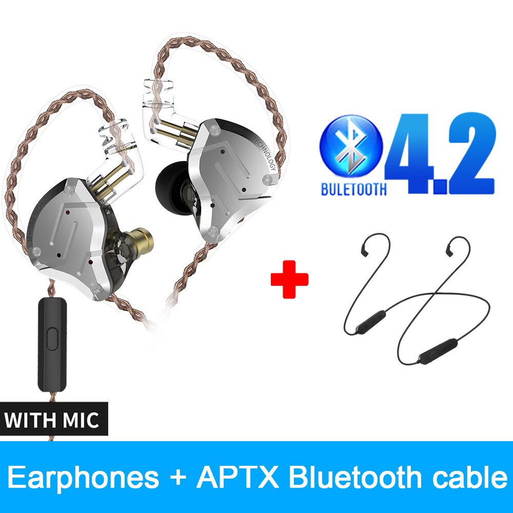 KZ ZS10 Profi HIFI Kopfhörer Metall 4BA 1DD hybrid 10 Treiber Bass Headset Lärm abbrechen in-Ohr Sport Spielen kopfhörer mit Mic: A Bluetooth4.2 Modul