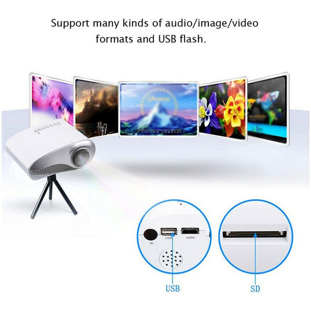 RD802 mini led projector white Manual focus adjusting Smart portable Low power consumption long LED lamp life