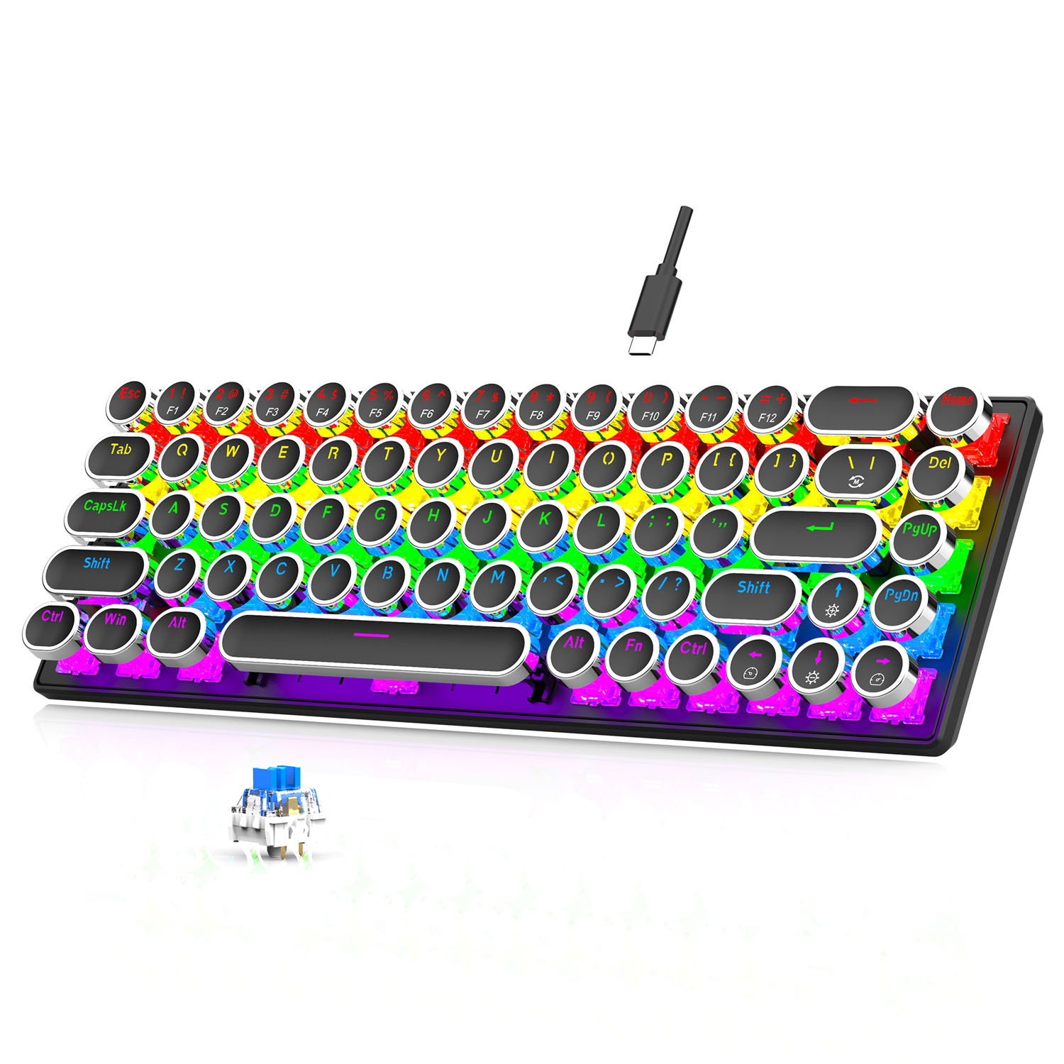 7KEYS Compact and Portable 68 Key, Retro - Style ,Detachable Cable Wired Gaming Mechanical Keyboard TW1870