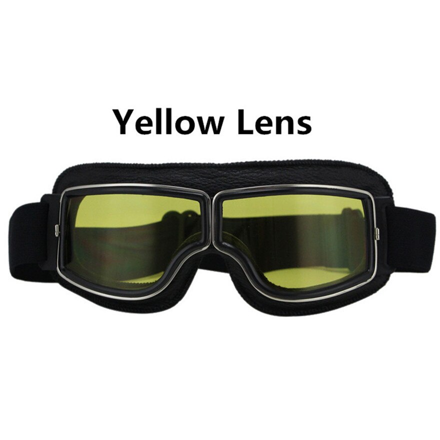 Latest Vintage Leather Motorcycle Goggles Collapsible Goggles Vintage Motorcycle Glasses Jet Pilot 4 Color Sunglasses: yellow lens
