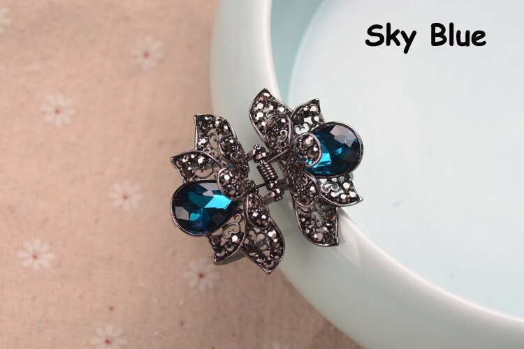 retro Blume Strass Haar Clip Haarnadeln Kristall Krabbe Haar Krallen Für Frauen Mädchen Haar Zubehör: Himmel Blau
