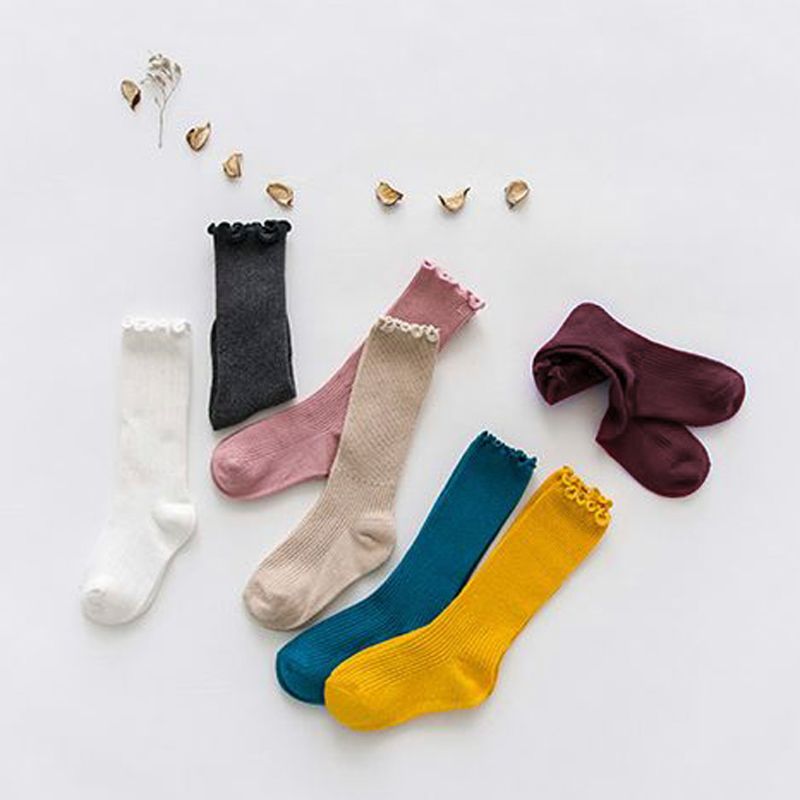 Unisex Cute Solid Color Cotton Blend Crew Calf Length Tube Socks For Girls Boys 72XC