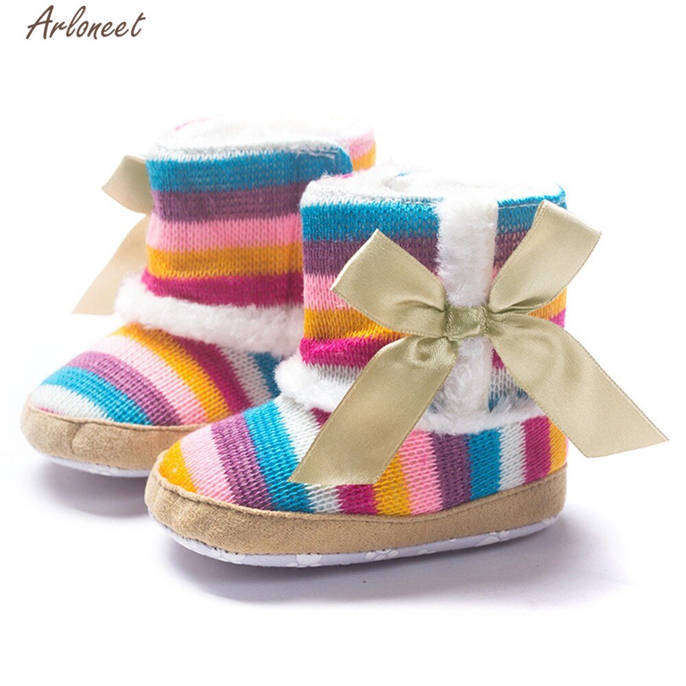 1 Pair Baby Girl Boots Baby Girl Rainbow Bowknot Soft Sole Snow Boots Soft Crib Shoes Toddler Winter Boots Bota Infantil