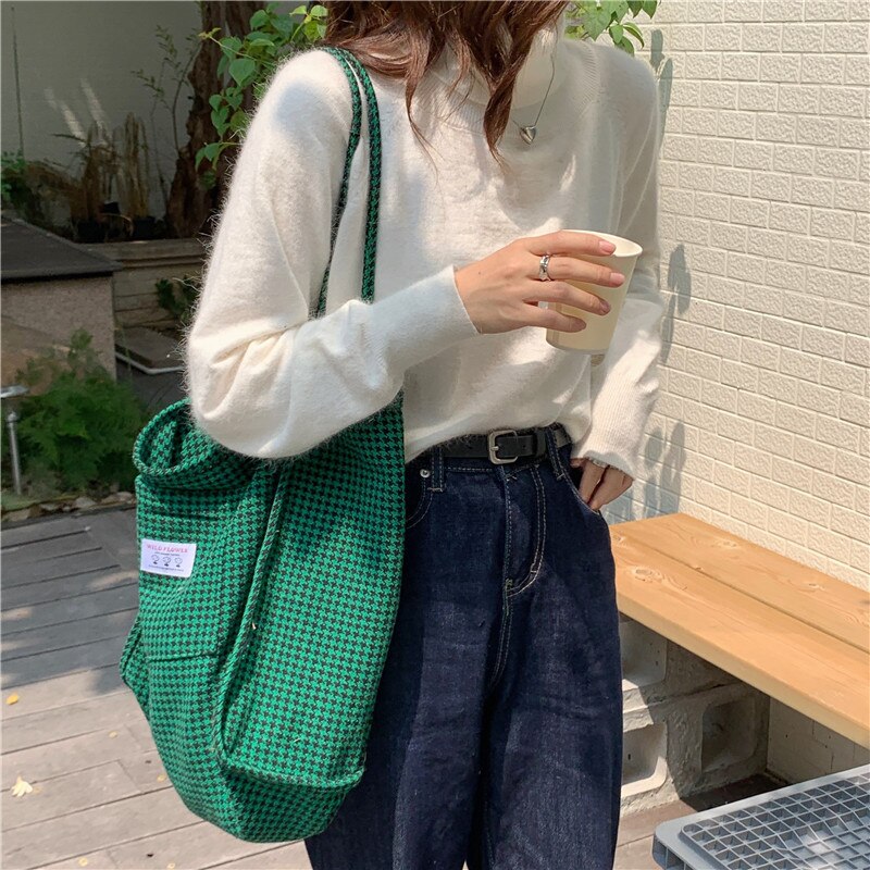 Koreaanse Stijl Grote Tote Tas Vrouwen Houndstooth Wollen Schoudertas Dames Handtassen Student Grote Boek Shopper Bag Bolsa mujer