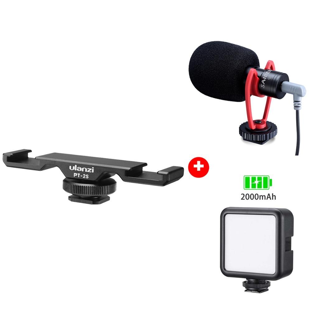 Ulanzi PT-2S Dual Shoe Mount Adapter Microphone Extension Bar for Boya BY-MM1 ULANZI VL49 LED Video Light Gimbal Accessories: with mic light