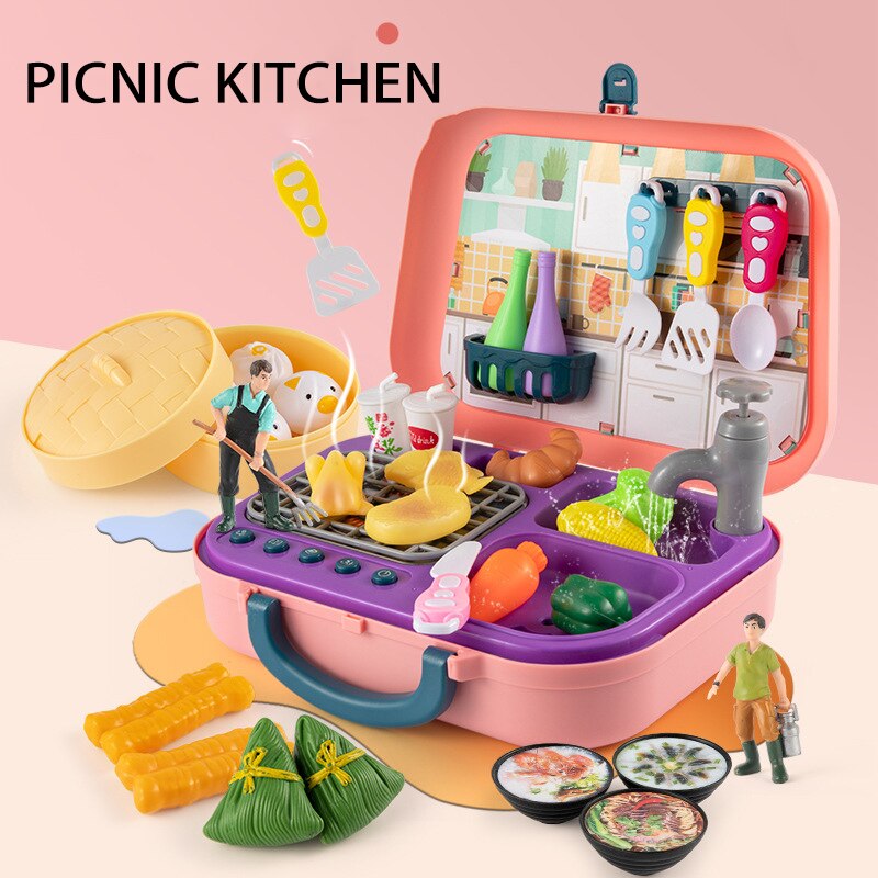 Kinderen Pretenderen Speelhuis Rollenspel Speelhuis Speelgoed Draagbare Plastic Koffer Gereedschap Baby Koken Keuken Educatief Speelgoed