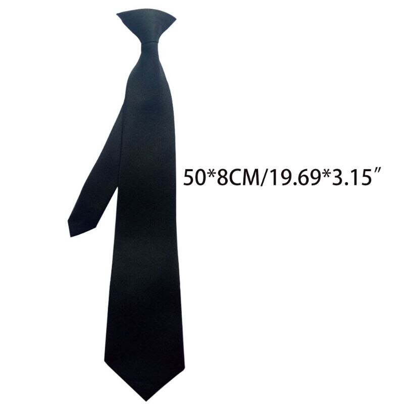 50x8cm Mens Uniform Solid Black Color Imitation Silk Clip-On Pre-Tied Neck Ties for Police Security Wedding Funeral U50F