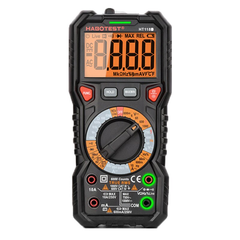 Digital Multimeter High Precise Multimetro Voltage Meter HT118 6000 counts 1000V AC/DC Ohm Hz NCV Live C/F Duty
