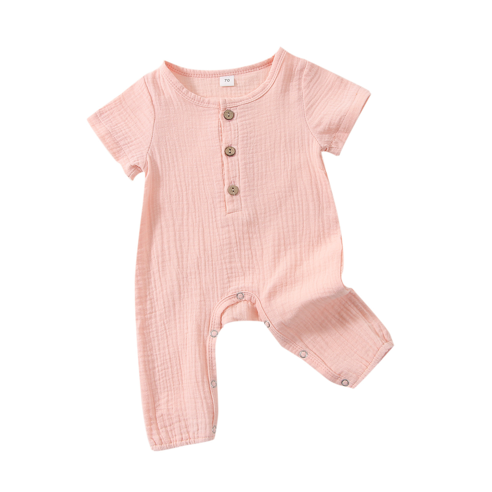 Citgeett sommer-strampler für babys und kleinkinder, einfarbig, kurzärmelig, mit knöpfen, aus leinen, für mädchen und jungen, lässige kleidung: B / 18m