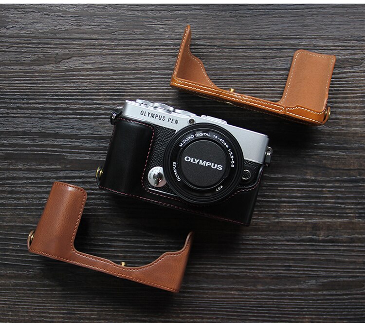 Olympus E-P7 Case Pu Lederen Camera Case Half Body Cover Base Luxe Camera Case Voor Olympus EP7 E-P7