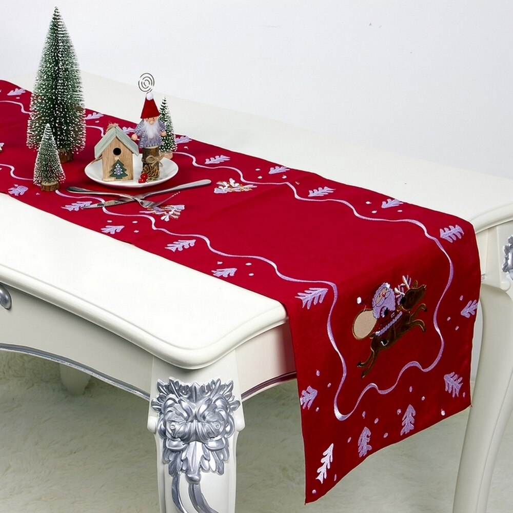 Kerst Tafelloper Kerst Tafel Mat Rechthoekige Tafelkleed Keuken Geborduurde Stofdicht Tafelkleed Woondecoratie: Rood