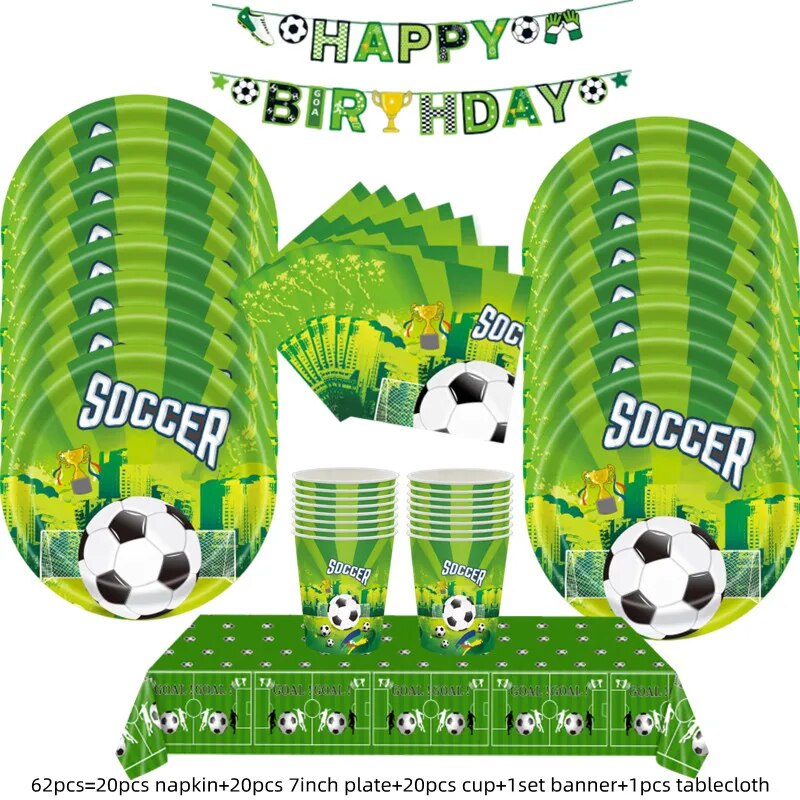 Soccer Football Theme Kids Boy Birthday Party Cake Decoration Spoon Napkin Bag Tablecloth Balloons Party Supplies Set