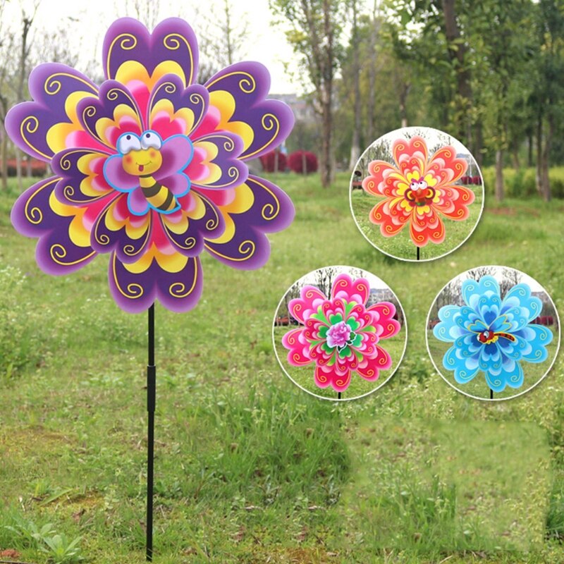 nueva flor de doble capa molino viento Spinner Pinwheel niños juguetes patio jardín decoración