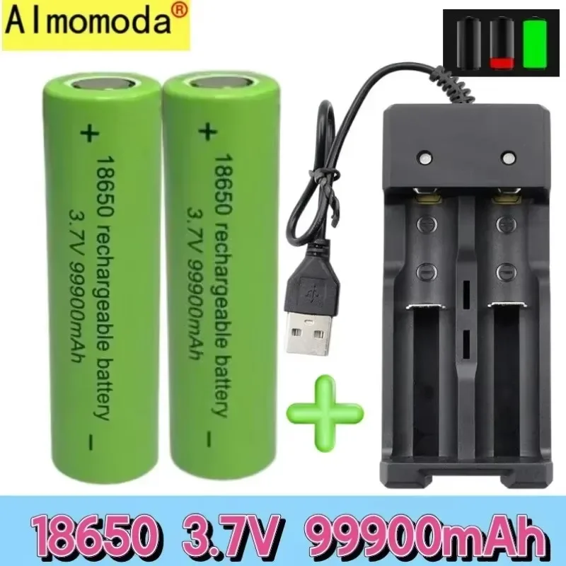 Batteria originale 18650 con grande capacità 99900Mah 3,7 V + caricabatterie torcia giocattolo batteria ricaricabile agli ioni di litio, spedizione gratuita