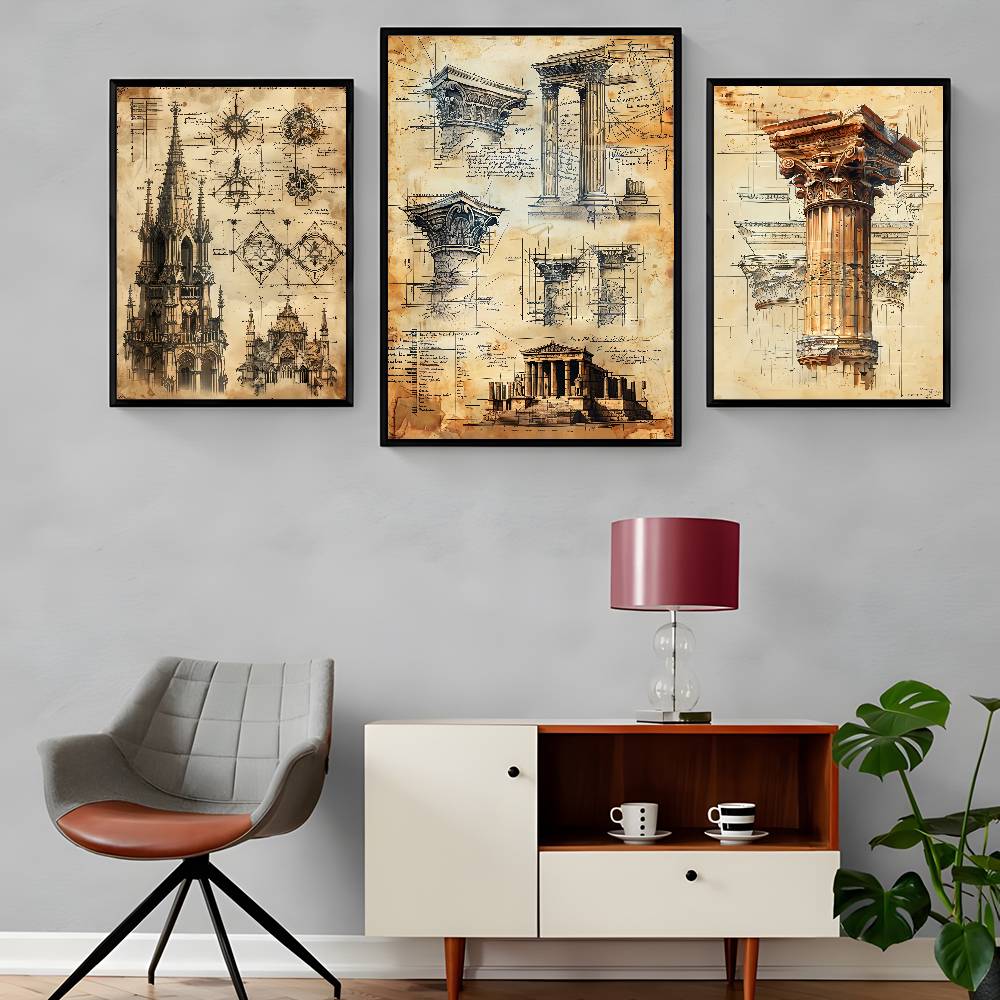 Retro Roman Architectural Poster Home Living Bed Room Bar Hallway Sticky Wall Art Printing Waterproof Aesthetic Decor